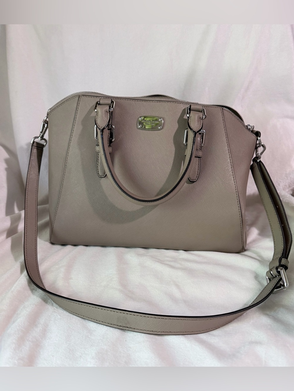 Michael Kors Taupe Saffiano Satchel with Removable Strap